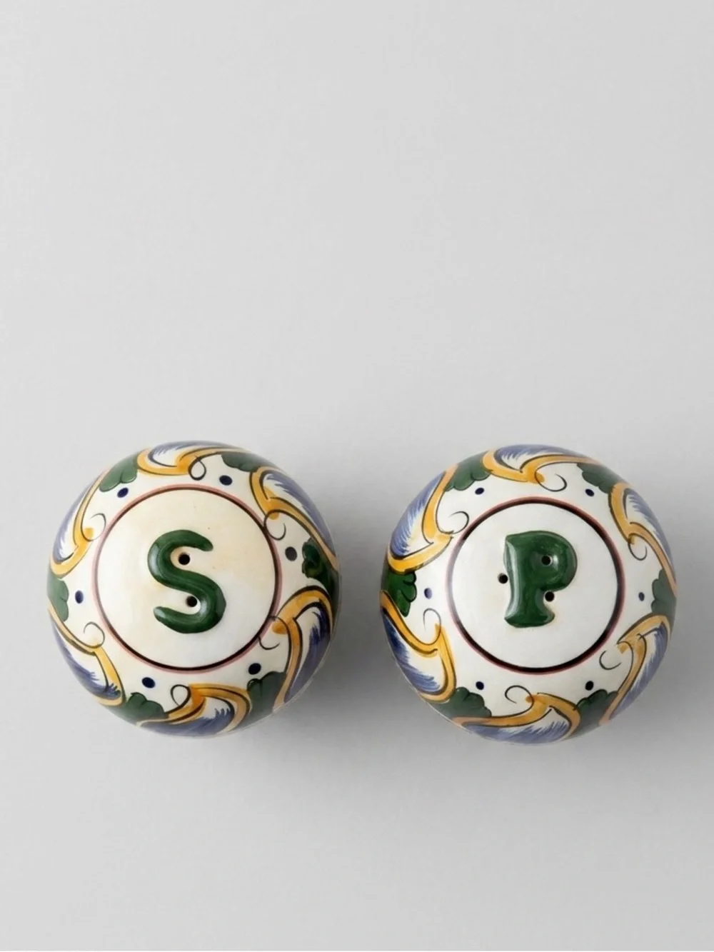 Vintage Hand Painted Ceramic Salt and Pepper Shakers Egg Shaped Floral Pattern